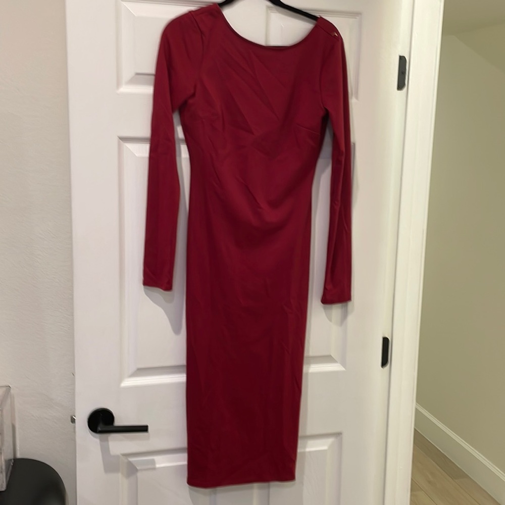 NastyGal Burgundy Long Sleeve Bodycon Backless Dress (L)